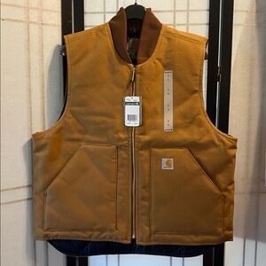 Carhartt Brown Relaxed Fit Firm Duck Insulated Rib Collar Vest Size Large NWT